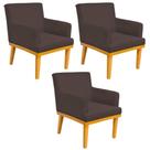 Kit 03 Poltronas Base Mel Beatriz W01 Suede Marrom