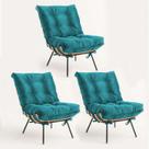 Kit 03 Poltronas Costela Decorativa Sala de Estar Quarto Suede Azul Turquesa - DAMAFFÊ MÓVEIS