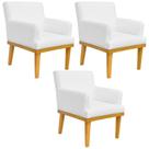 Kit 03 Poltronas Decorativa Para Sala de Estar Base Mel Beatriz W01 Material Sintético Branco - Lyam Decor