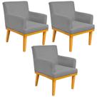 Kit 03 Poltronas Decorativa Para Sala de Estar Base Mel Beatriz W01 Material Sintético Cinza - Lyam Decor Kit 03 Poltronas Decorativa Para Sala de Estar Base Mel Beatriz W01 Material Sintético Cinza - Lyam Decor
