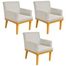 Kit 03 Poltronas Decorativa Para Sala de Estar Base Mel Beatriz W01 Suede Bege - Lyam Decor