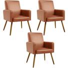 Kit 03 Poltronas Decorativa Para Sala De Estar Maria W01 Pés Palito material sintético Camel - Lyam Decor