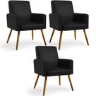 Kit 03 Poltronas Decorativa Para Sala De Estar Maria W01 Pés Palito material sintético Preto - Lyam Decor