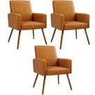 Kit 03 Poltronas Decorativa Para Sala De Estar Maria W01 Pés Palito material sintético Whisky - Lyam Decor