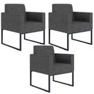 Kit 03 Poltronas Decorativa Sala e Recepção Base Fixa Metal Helô L02 Linho Cinza Escuro - Lyam Decor