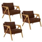 Kit 03 Poltronas Decorativa Sala Estar Pietra Com Estrutura Madeira L02 material sintético Marrom-Lyam Decor