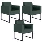 Kit 03 Poltronas Decorativa Sala Recepção Base Fixa De Metal Helô L02 Linho Verde Musgo - Lyam Decor