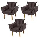 Kit 03 Poltronas Decorativas Francis Pés Palito Suede Marrom - Desk Design