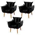 Kit 03 Poltronas Decorativas Francis Pés Palito Suede Preto - Desk Design