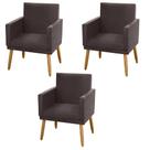 Kit 03 Poltronas Decorativas Lauren Pés Palito Suede Marrom - Desk Design