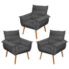 Kit 03 Poltronas Decorativas Modernas Sala e Recepção Monza Pés Palito Suede Cinza - Abmaza