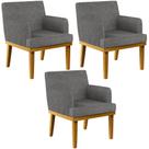 Kit 03 Poltronas Decorativas Para Sala de Estar Beatriz Linho Cinza Escuro - Lyam Decor