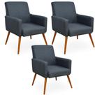 Kit 03 Poltronas Decorativas Para Sala de Estar Maria W01 Linho Chumbo - Lyam Decor Kit 03 Poltronas Decorativas Para Sala de Estar Maria W01 Linho Chumbo - Lyam Decor