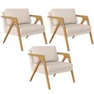 Kit 03 Poltronas Decorativas Para Sala Estar Pietra Estrutura De Madeira L02 Suede Bege - Lyam Decor