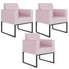 Kit 03 Poltronas Decorativas para Sala Recepção Base Fixa De Metal Helô L02 Suede Rosê - Lyam Decor