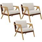 Kit 03 Poltronas Decorativas Pietra L02 material sintético Marrom Linho Champagne - Lyam Decor
