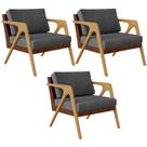 Kit 03 Poltronas Decorativas Pietra L02 Sintético Marrom Linho Cinza Escuro - Lyam Decor Kit 03 Poltronas Decorativas Pietra L02 Sintético Marrom Linho Cinza Escuro - Lyam Decor