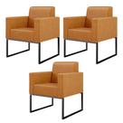 Kit 03 Poltronas Decorativas Sala Base fixa Metal Helô L02 Sintético Whisky - Lyam Decor
