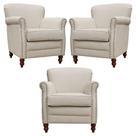 Kit 03 Poltronas Decorativas Sala de Estar Brunei Pés Madeira Couro Off White G58 - Gran Belo