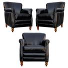Kit 03 Poltronas Decorativas Sala de Estar Brunei Pés Madeira Preto Couro G58 - Gran Belo