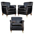 Kit 03 Poltronas Decorativas Sala de Estar Brunei Pés Príncipe Couro Preto G58 - Gran Belo