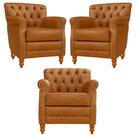 Kit 03 Poltronas Decorativas Sala de Estar Níger Pés Madeira Couro Mel - Gran Belo