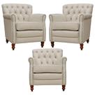 Kit 03 Poltronas Decorativas Sala de Estar Níger Pés Madeira Couro Off White G58 - Gran Belo