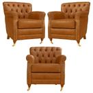 Kit 03 Poltronas Decorativas Sala de Estar Níger Pés Príncipe Couro Mel G58 - Gran Belo