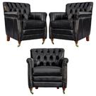 Kit 03 Poltronas Decorativas Sala de Estar Níger Pés Príncipe Couro Preto G58 - Gran Belo
