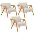 Kit 03 Poltronas Decorativas Sala Estar Pietra Estrutura De Madeira L02 Linho Champagne - Lyam Decor