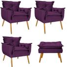 Kit 03 Poltronas e Puff Opala Pés Palito Quarto Sala de Estar Consultório Suede Roxo - Damaffê Móveis Kit 03 Poltronas e Puff Opala Pés Palito Quarto Sala de Estar Consultório Suede Roxo - Damaffê Móveis