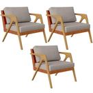 Kit 03 Poltronas L02 material sintético Camel Linho Bege