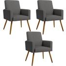 Kit 03 Poltronas Pés Palito Cinza Escuro material sintético Preto