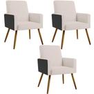 Kit 03 Poltronas Pés Palito Linho Cru material sintético Preto