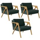 Kit 03 Poltronas Pietra Estrutura L02 Linho Verde Musgo