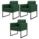 Kit 03 Poltronas Sala Base Fixa Metal Facto Verde Musgo