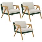 Kit 03 Poltronas Sala L02 Facto Verde Musgo Linho Champagne