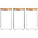 Kit 03 Potes De Mantimentos Redondo 410 ml Hermético Com Tampa Bambu