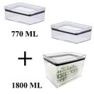 Kit 03 Potes Herméticos 02 Para Frios Organizador 770ml + 01 Porta-Tudo Fresh 1800ml Empilháveis - Paramount