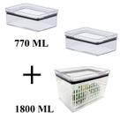 Kit 03 Potes Herméticos 02 Para Frios Organizador 770ml + 01 Porta-Tudo Fresh 1800ml Empilháveis - Paramount