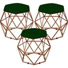 Kit 03 Puffs Decorativo Aramado Bronze Six L02 Suede Verde Musgo - Lyam Decor