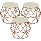 Kit 03 Puffs Decorativo Aramado Bronze Six Suede Bege - Lyam Decor Kit 03 Puffs Decorativo Aramado Bronze Six Suede Bege - Lyam Decor