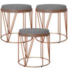 Kit 03 Puffs Decorativo Aramado Bronze Zaya L02 Linho Cinza Escuro - Lyam Decor