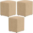 Kit 03 Puffs Quadrado L02 Decorativo Linho Bege Escuro - Lyam Decor