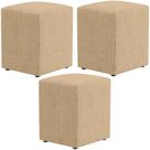 Kit 03 Puffs Quadrado L02 Decorativo Linho Bege Escuro - Lyam Decor