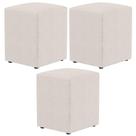 Kit 03 Puffs Quadrado L02 Decorativo Linho Cru - Lyam Decor