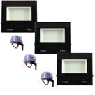 Kit 03 refletores led holofote 100w e 03 relés fotocélula acende a noite e apaga de dia