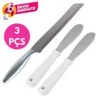 Kit 03 Un: Faca Para Pão 8" Serrilhada Em Aço Inox E 02 Espátula Para Manteiga Patê Inox Cabo Branco