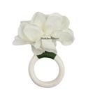 KIT 04 Argola Porta Guardanapo Anel Peônia Branca Floral Mesa Posta