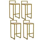 Kit 04 Banqueta Alta Industrial 0,63 cm Metal Dourada Suede Bege - Vallisa Decor
